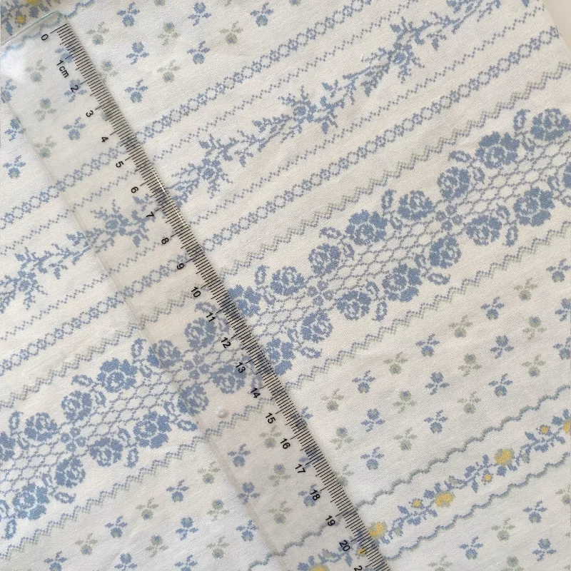 145 cm * 50 cm Katoenen Stoffen Blauw Gestreept Bloemenpatroon Geschikt Voor DIY Speelgoed Poppenkleertjes Jurken Hoofddoeken Stoffen