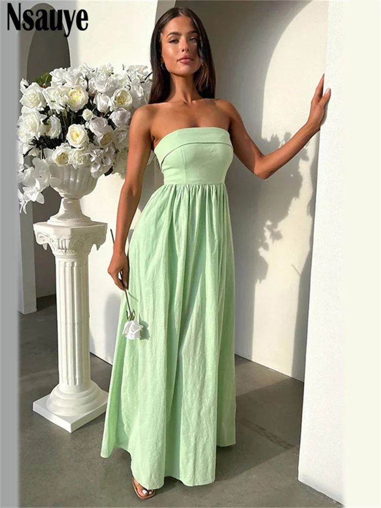 Nsauye Sleeveless Women Fashion A-Line Off Shoulder Casual Summer Party Dress 2024 Maxi Skinny Sexy Night Club Evening Dresses