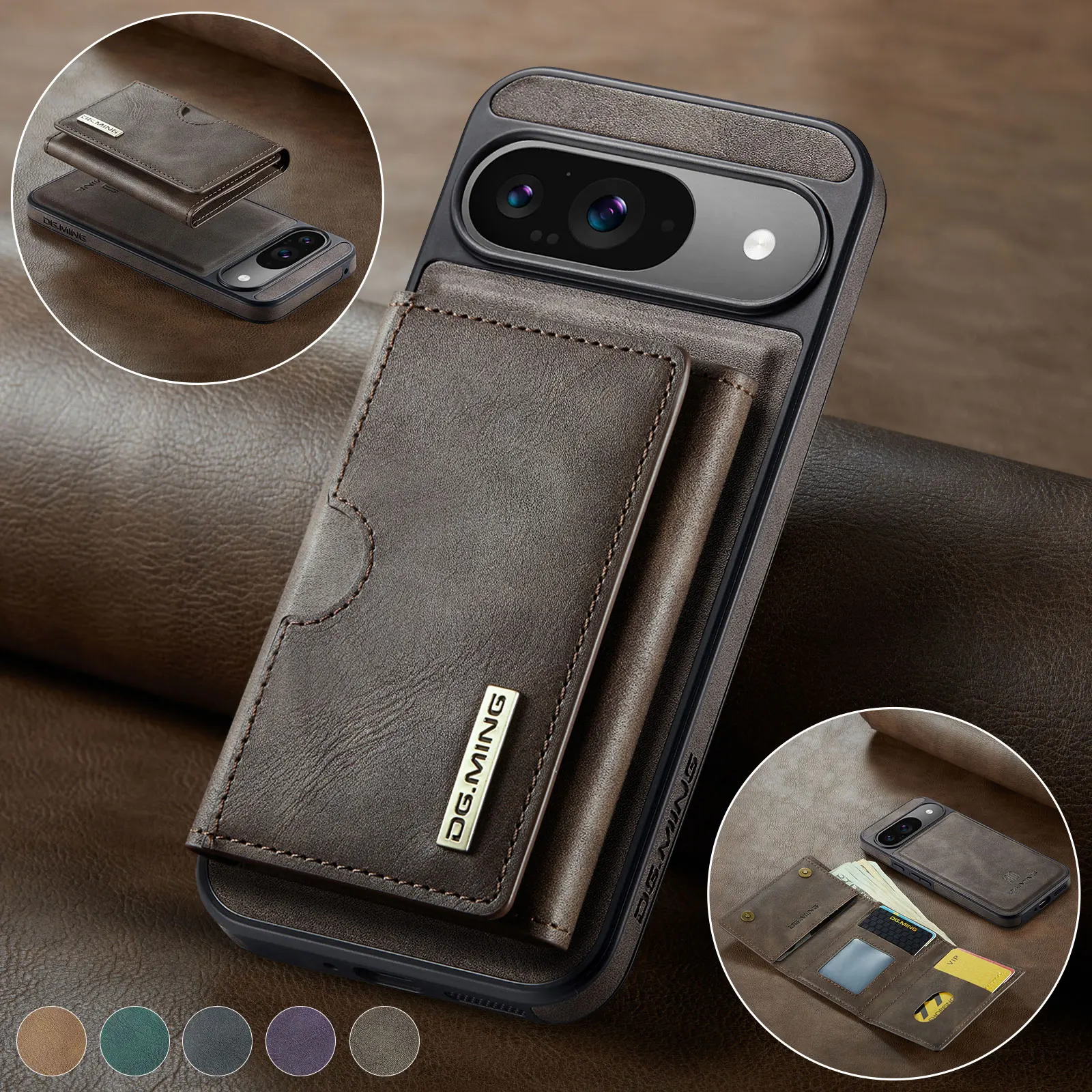 

Luxury Business RFID Leather Case for Google Pixel 9 10 Pro XL -2-in-1 Detachable Wallet Magnetic Cover for Pixel 10 9 8 Pro