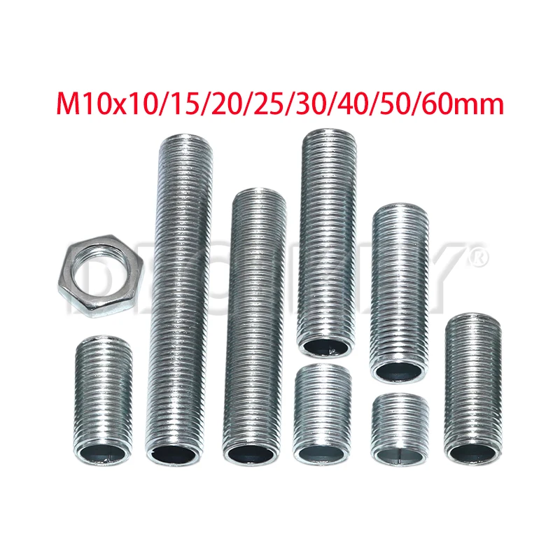 10 Pieces M10 Metal Full Threaded Tube Zinc Connecting Screw Pipe Nipple Joint For DIY Lighting Accessories