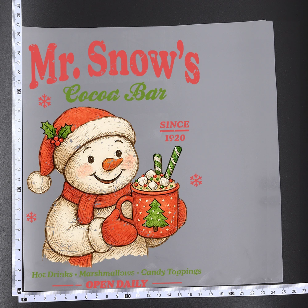 25CM Vintage Christmas Snowman Santa Claus Heat Transfer Patches For Clothes DIY A-Level Washable Shirt Iron-on Thermal Sticker