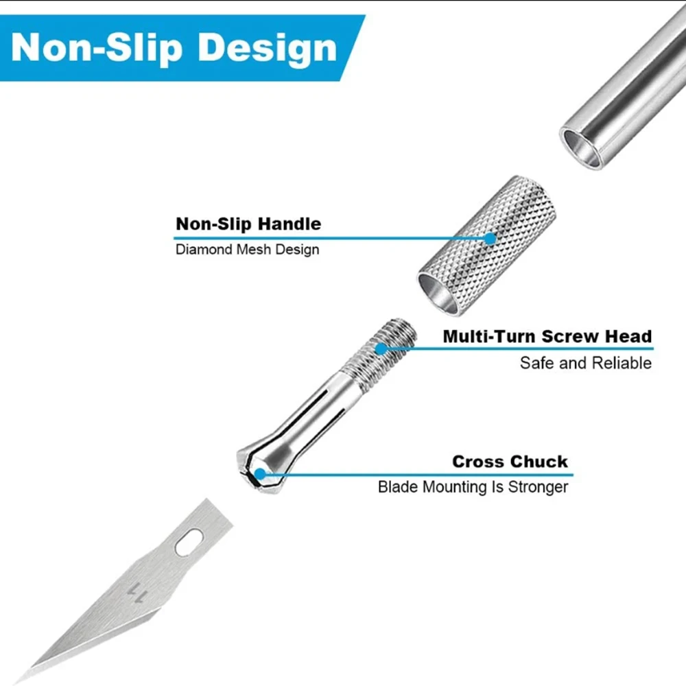 Non-Slip Metal Scalpel Knife Tools Kit Cutter Engraving Craft knives+5pcs Blades Mobile Phone PCB DIY Repair Hand Tools