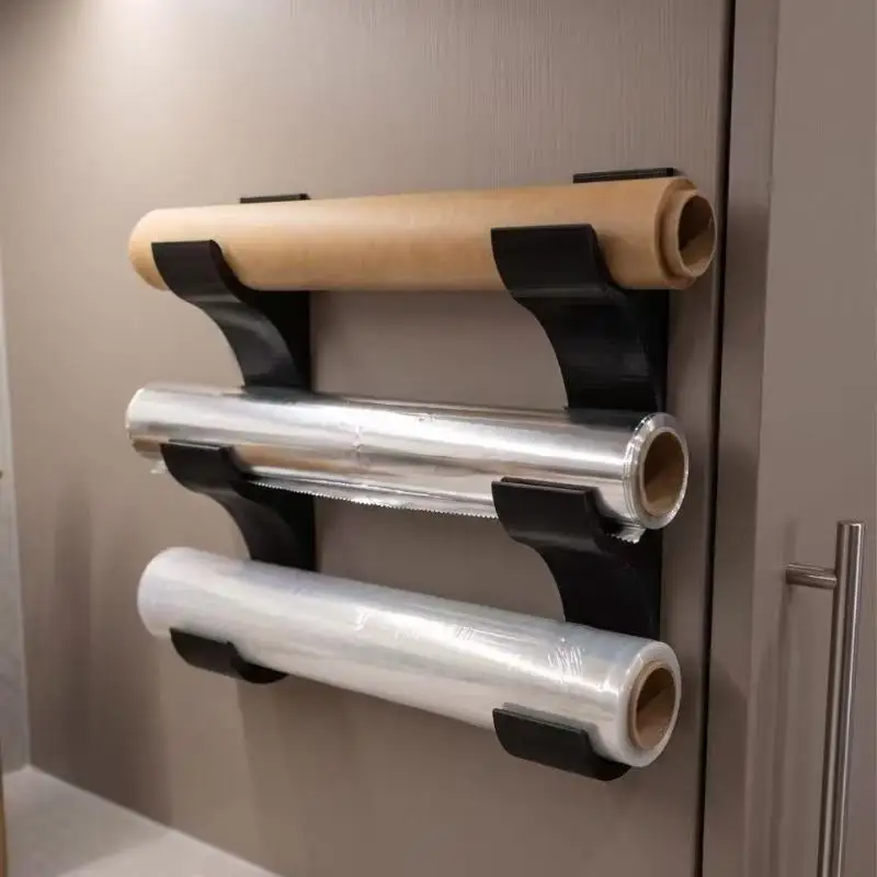 Self-Adhesive Wall Mount Kitchen Organizer,No Drill Wrap Holder For Plastic Wrap,Aluminum Foil And Paper Towels,Space Saving