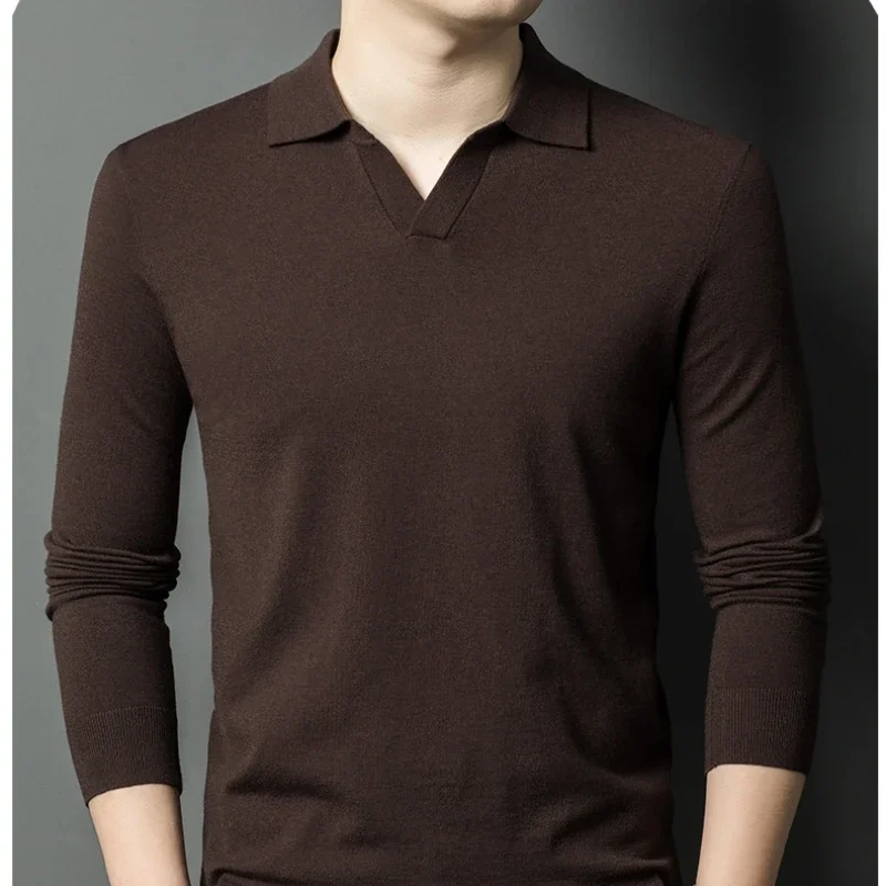 Men's Autumn & Winter Blouse Collar Knitted Pullover, Business Casual Slim-Fitting Wool Textile Sweater, Gentleman Polo Shirt