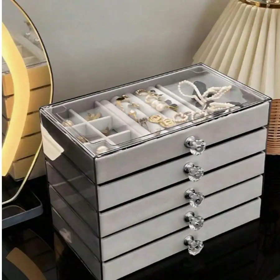 3-Layer Drawer Acrylic Jewelry Box, Transparent Organizer for Earrings & Rings