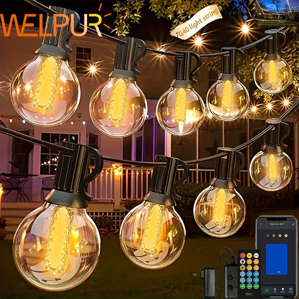 LED Outdoor Globe Bulbs G40 Shatterproof Waterproof Bulbs App Control Smart Patio Lights With Dimmer Timer Porch Balcony Decor