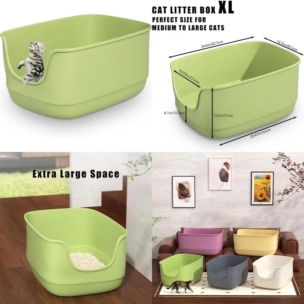 

Jumbo Size Cat Litter Tray with High Walls, 24.6x18.3x12.2, Ideal for Multiple Felines - Green