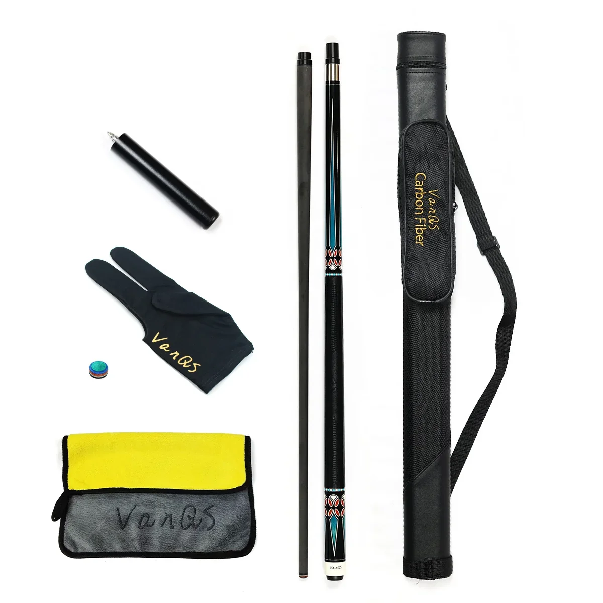 

Vanqs 1/2-Pc Carbon Fiber Uni-lock Fast Joint Pool Cue Stick Set Premium Quality 1B1S Billiard Cue Bag Accessories