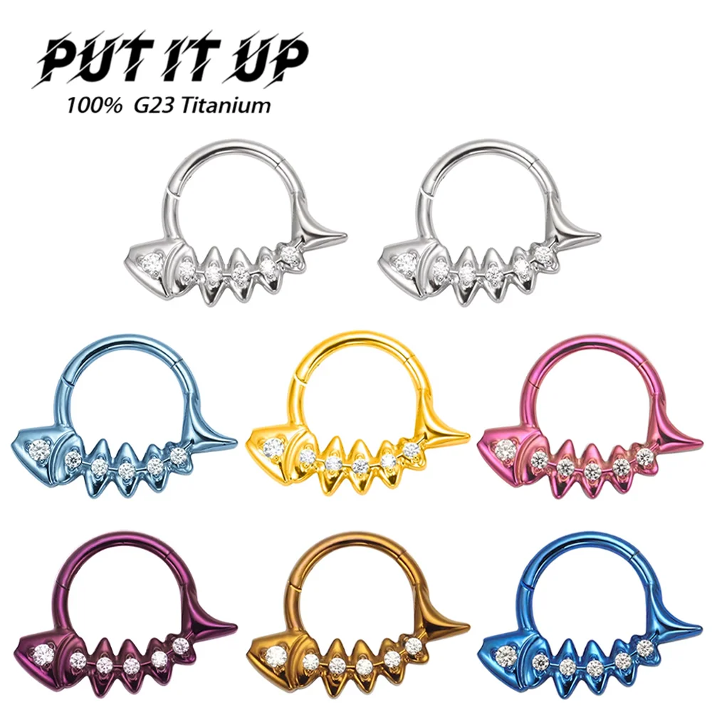 

PUTITUP Official F136 Titanium Alloy Fish Bone Earrings Fashion Gothic Wind Anodized Nasal Septum Ring Body Piercing Jewelry