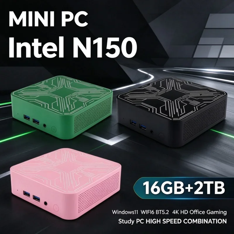 Intel Core N150 Small Pocket Computer Desktop Host 2026 Mini PC Windows 11 16GB RAM 1TB/2TB SSD WiFi6 BT5.2 4K Gaming Office PC