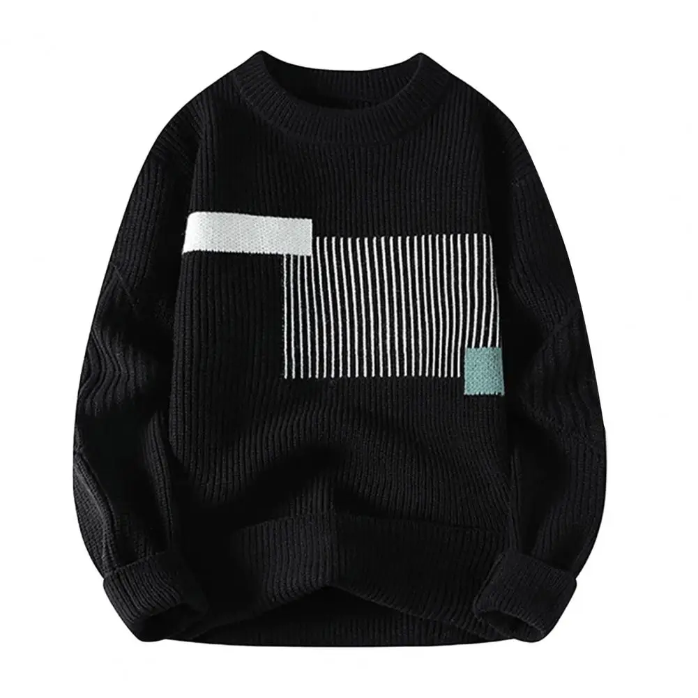 Men Crew Neck Sweater Striped Pullover Sweater Men's Thick Knitted Colorblock Sweater for Autumn Winter Round Neck for Wear