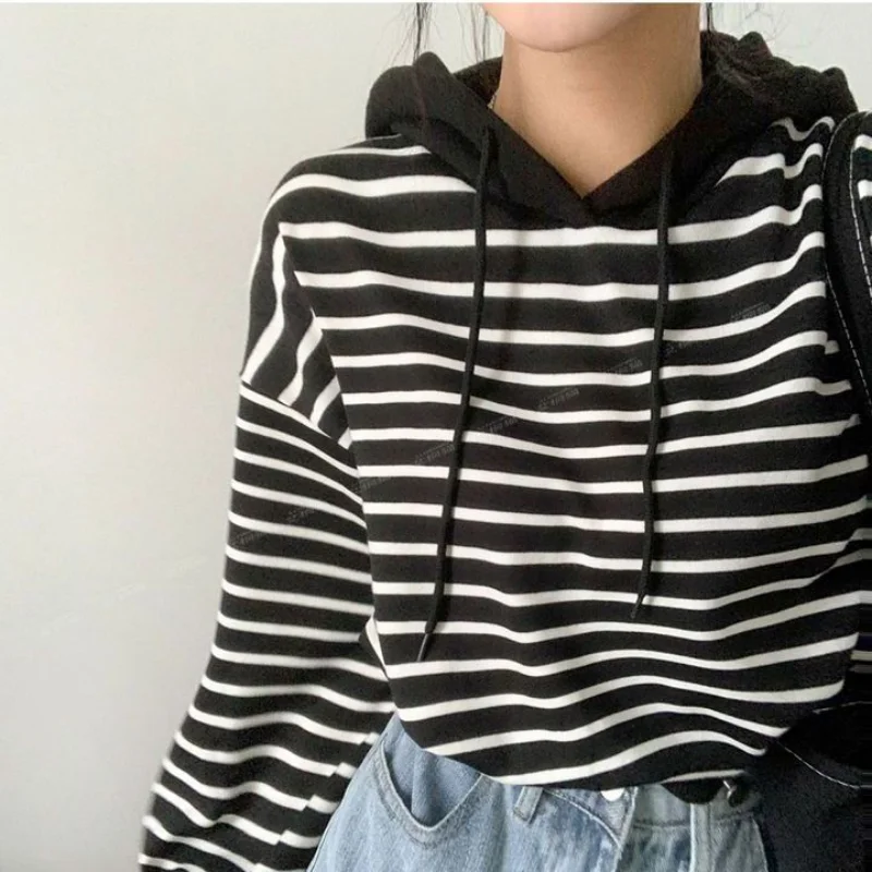 Hoodies Women Autumn Students Fashion Striped All-match Leisure Simple Loose Ladies Cozy Korean Style Sporty Stylish Sweet Daily