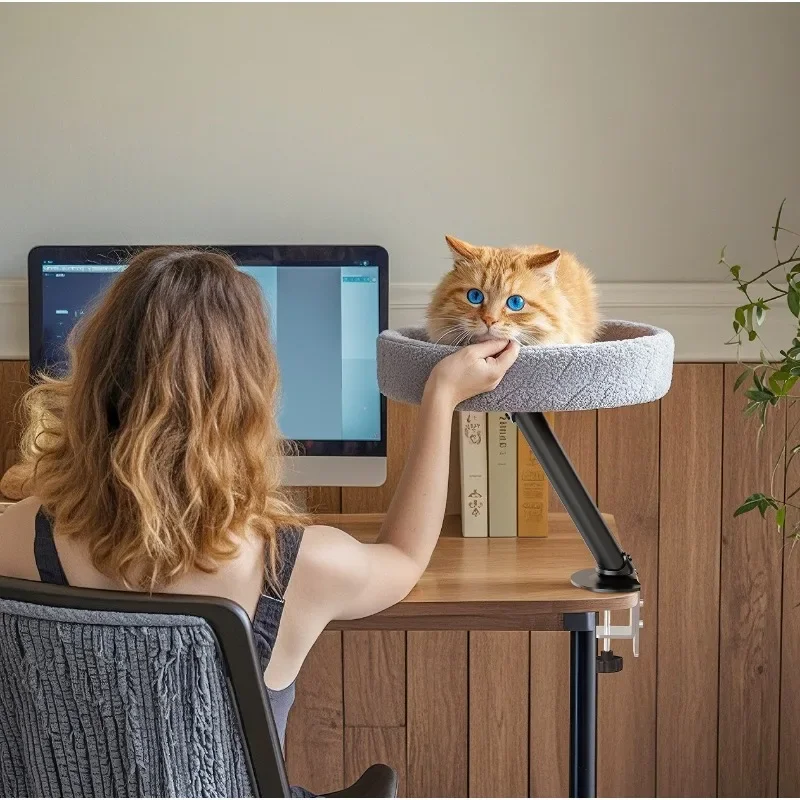 

Adjustable Height Desktop Cat Bed Round Soft Comfortable Pet Nest for Indoor Cats Kitten Climbing Frame Office Desk