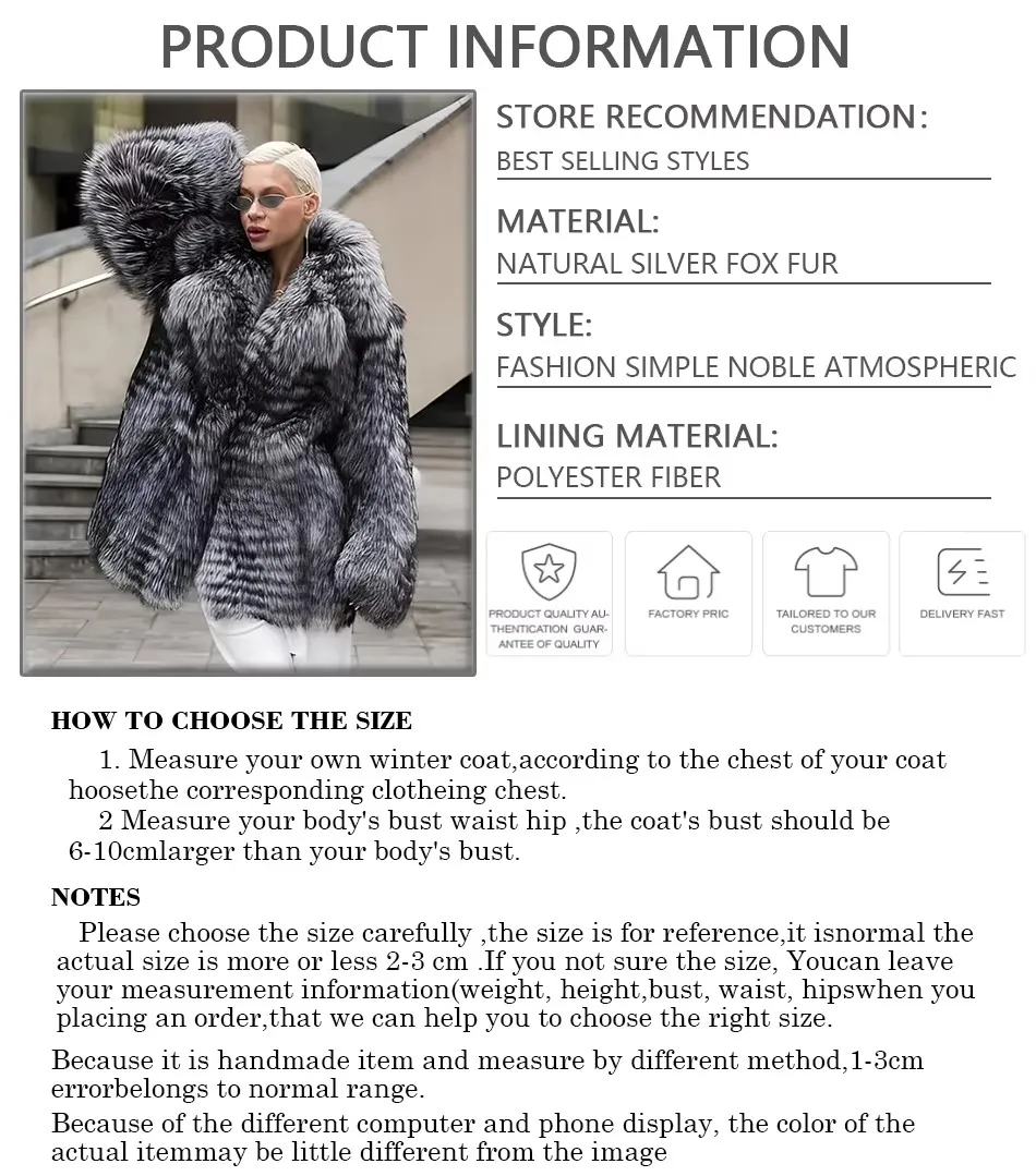 ของแท้ฟ็อกซ์ขนสัตว์แจ็คเก็ตSilver Foxขนสัตว์สตรี 2024 สินค้าใหม่คุณภาพสูงFox Fur CoatsกับLapel