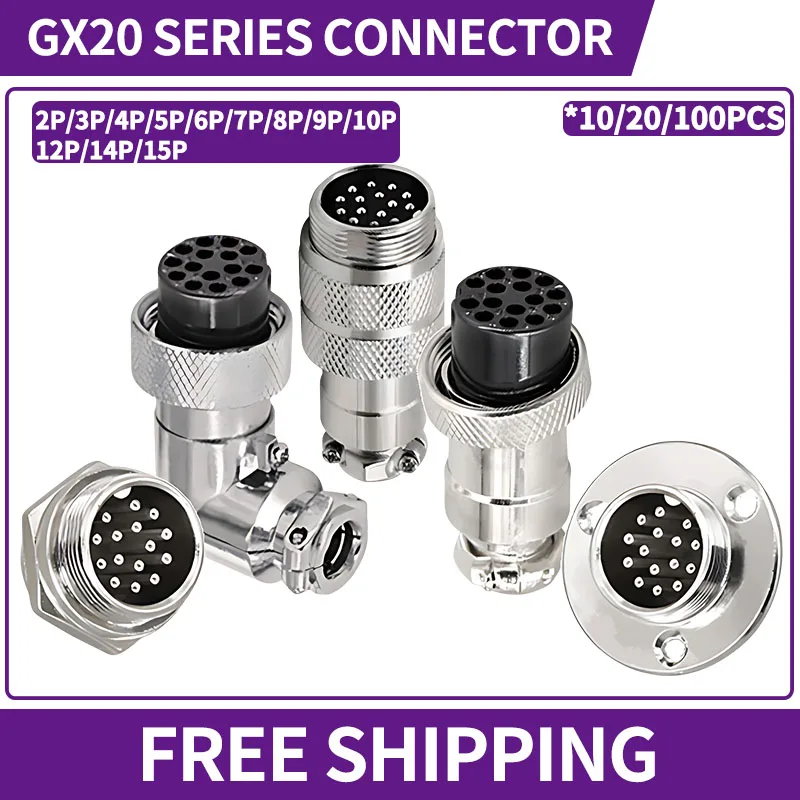 

GX20 Aviation Circular Waterproof Connectors 5A 125V Male Female Socket Flange Plug 2P 3P 4P 5P 6P 7P 8P 9P 10Pin 12P 14P 15PIN