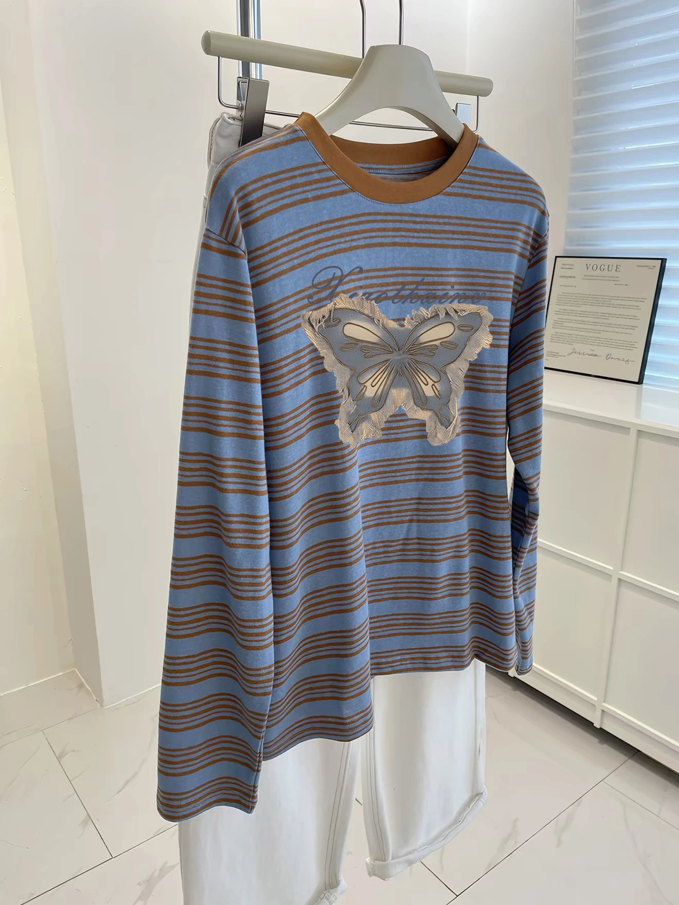 Loose Fit Women's Long Sleeve round Neck T-Shirt Casual Basic Top White Enhancing Autumn Korean Style Creative Pattern