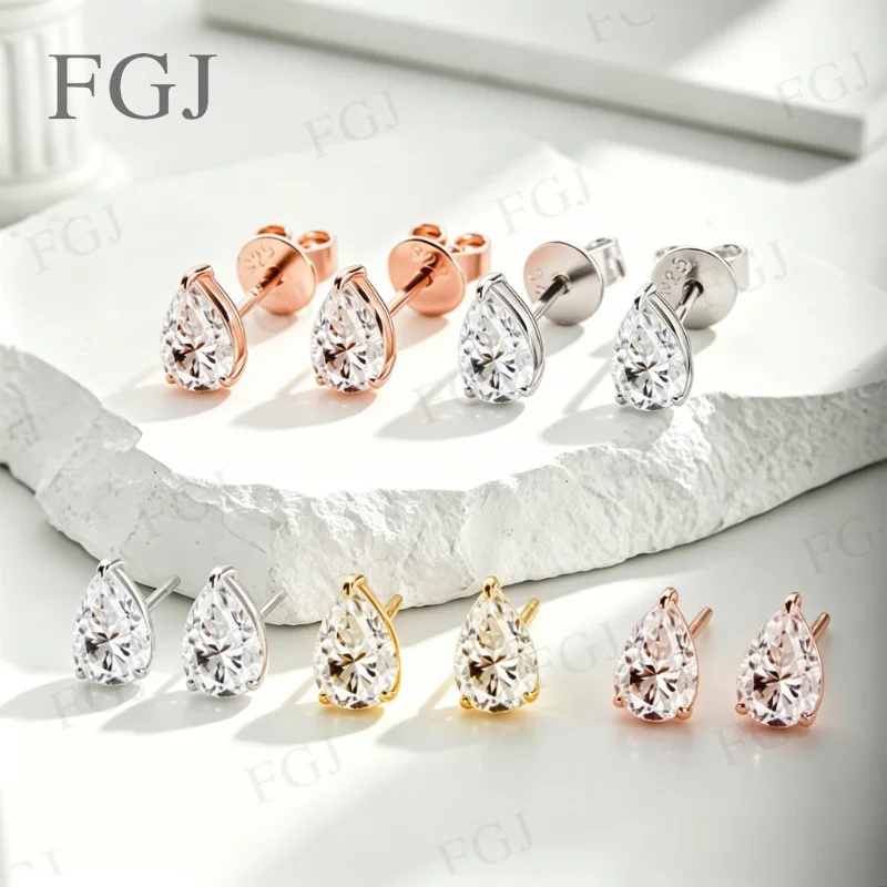 

Pear Cut 100% Real Moissanite Stud Earring 925 Silver Earrings 0.5/1/2/3Carat Water Drop Shape GRA Certificates For Women Party