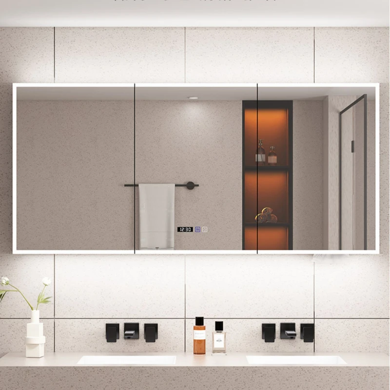 

Intelligent bathroom mirror cabinet with separate wall mounted space aluminum defogging customized storage box