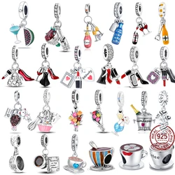 925 sterling silver cup lipstick bouquet Fit Original Pandora charm bead Charm Bracelet Necklace Trinket Diy Women Jewelry