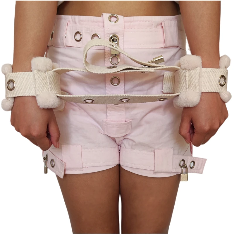 Heavy Duty Canvas Hogtie Cross Handcuffs Locking Fluffy  Anklecuffs BDSM Restraints Bondage Set