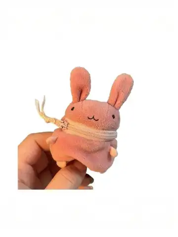 S Mini Pink Fluffy Rabbit Coin Purse Keychain Bag Charm Cute Cartoon Headphone Case Storage Bag Gift Creative Festival Supplies