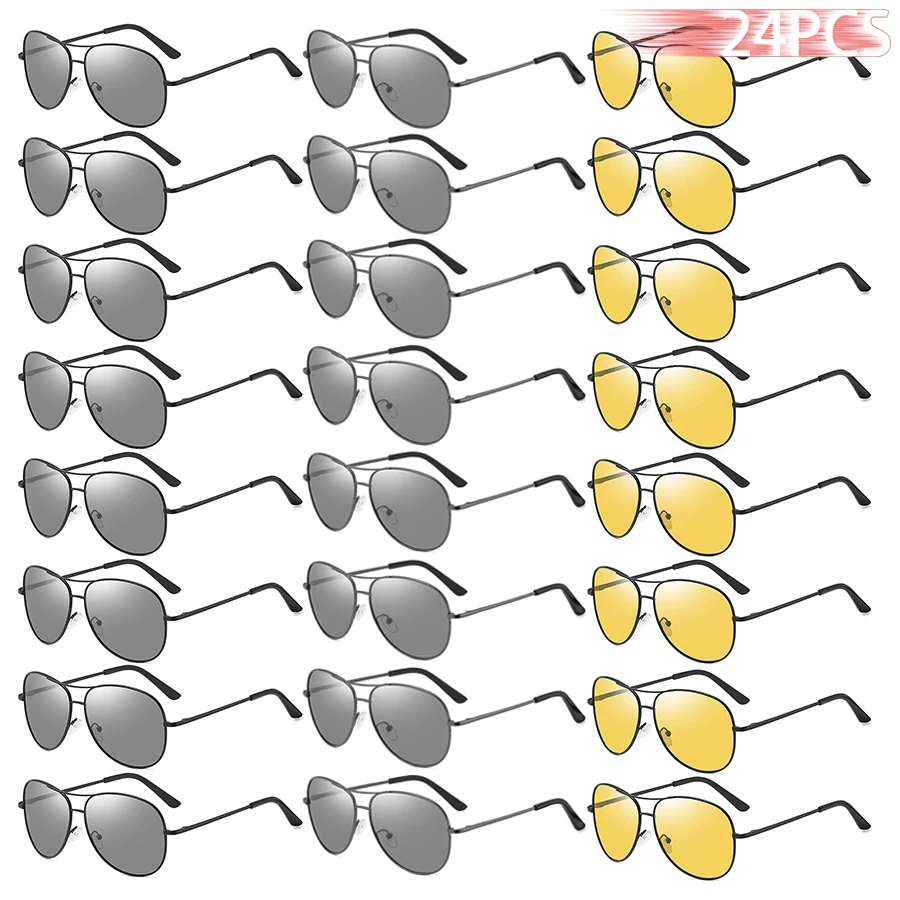 24 PCS Luxury Photochromic Pilot Polarized Sunglasses Men Women Chameleon Sun Glasses Change Color Day And Night UV400 Eyewear