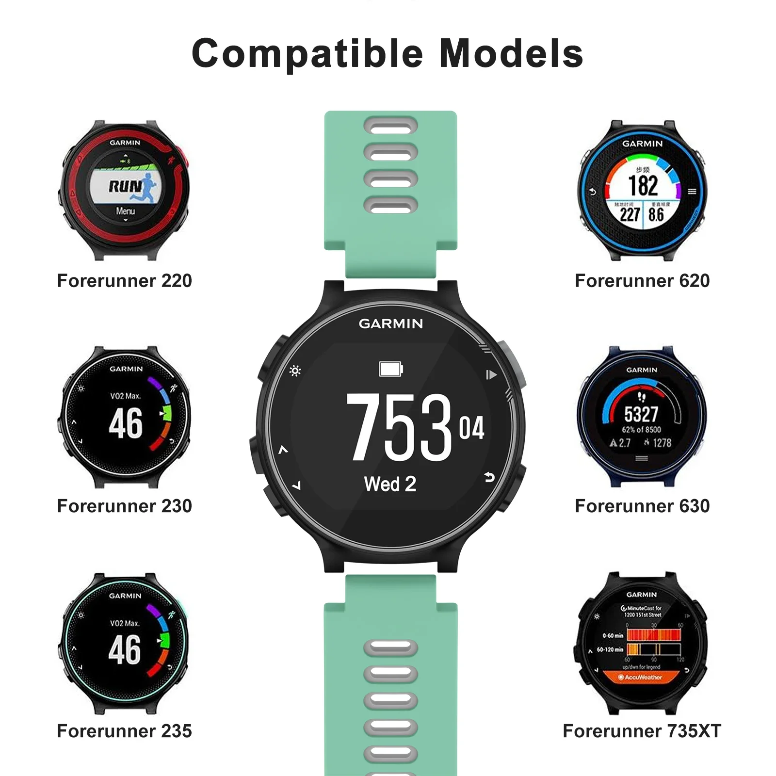 Pulseira de silicone de cor dupla para garmin forerunner 235 220 620 630 735 735xt banda esporte pulseira relógio substituição