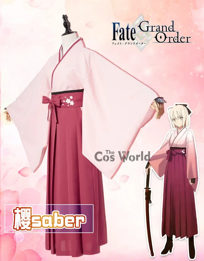 Fate Grand Order Sakura Saber Okita Souji Kimono Yukata Dress Uniform Outfit Cosplay Costumes