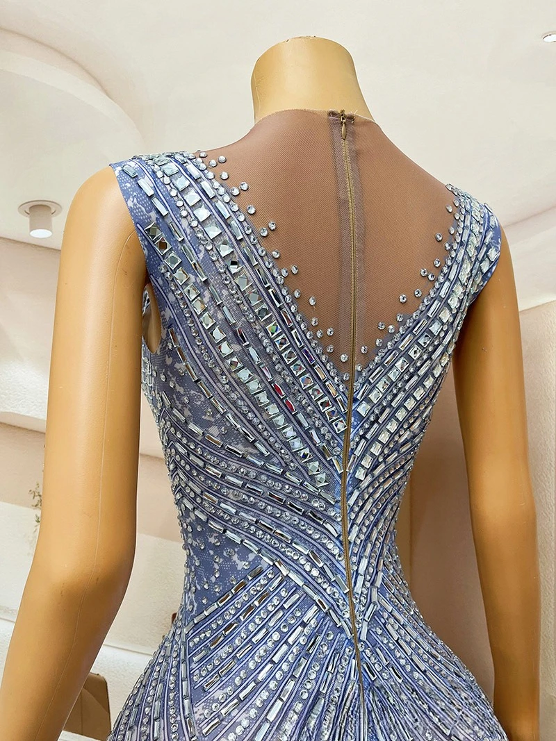 Robe de tempérament bleu clair en fausse viande, à la mode, pour chanteuse, vêtements de Performance atmosphérique haut de gamme, robe de réunion annuelle, 2025