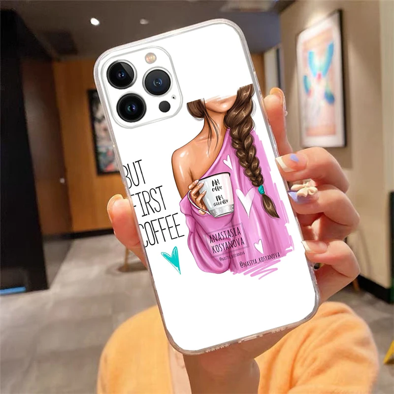 

Phone Case For iphone 17 Air 17 Pro Max 16 15 14 13 Pro Max 15 16 Pro 15Plus Princess Girl coffee Travel Girl