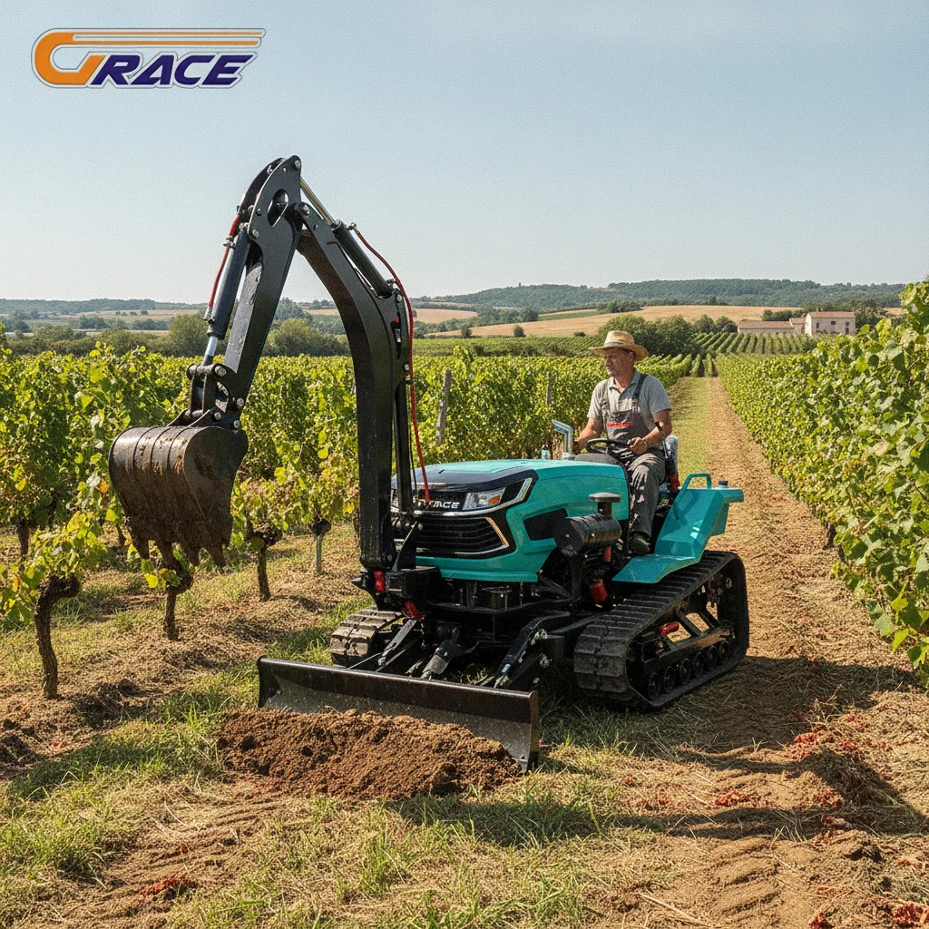 35HP Multifunctional Mini Crawler Tractor Rubber Track Farm Cultivator Support Dozer Rotary Tiller Matching
