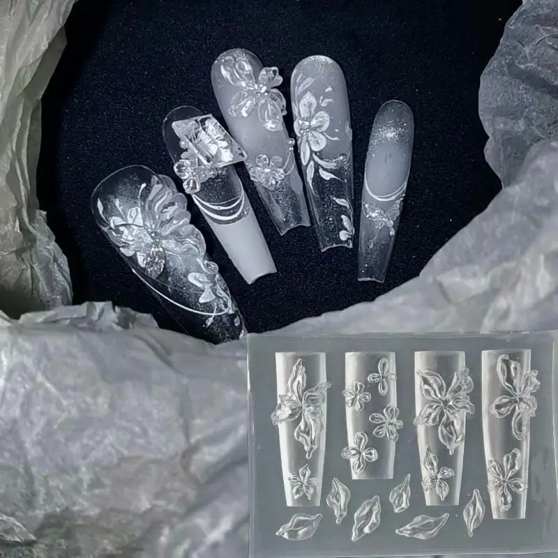 1Pcs 3D Ice Flower Nail Art Silicone Mold Non-Stick Easy Release Mini Floral Nail Decor Tool for Home DIY Manicure Salon Use