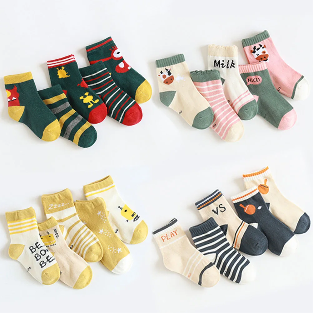 

5Pairs Children Cotton Socks Robot Knee High Stockings Autumn Winter Kids Breathable Anti Skid Comfortable for Age 3-5