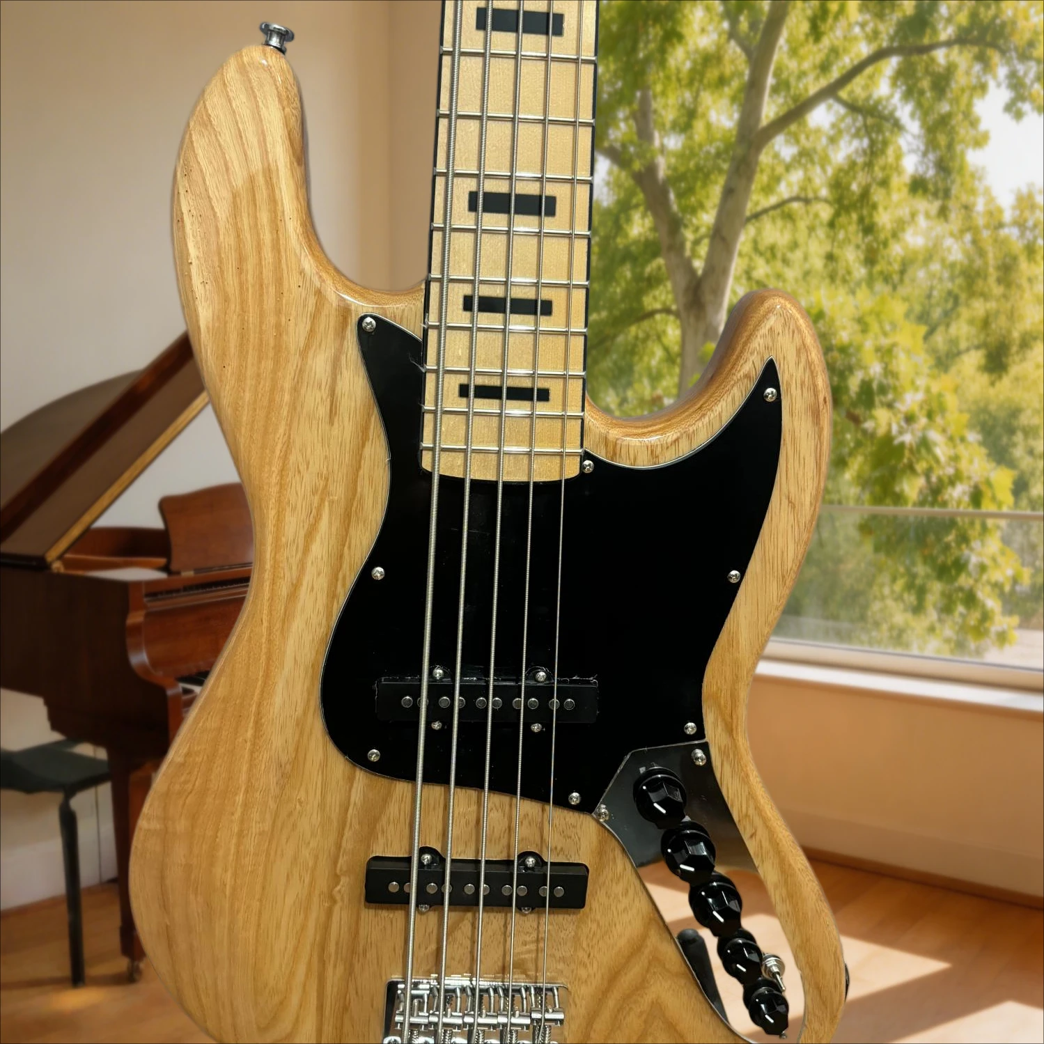 Free Shipping Electric Bass Guitar Natural Finish 5 Strings Starter Use Perfect Gift Stage Performance Smooth Comfort Play