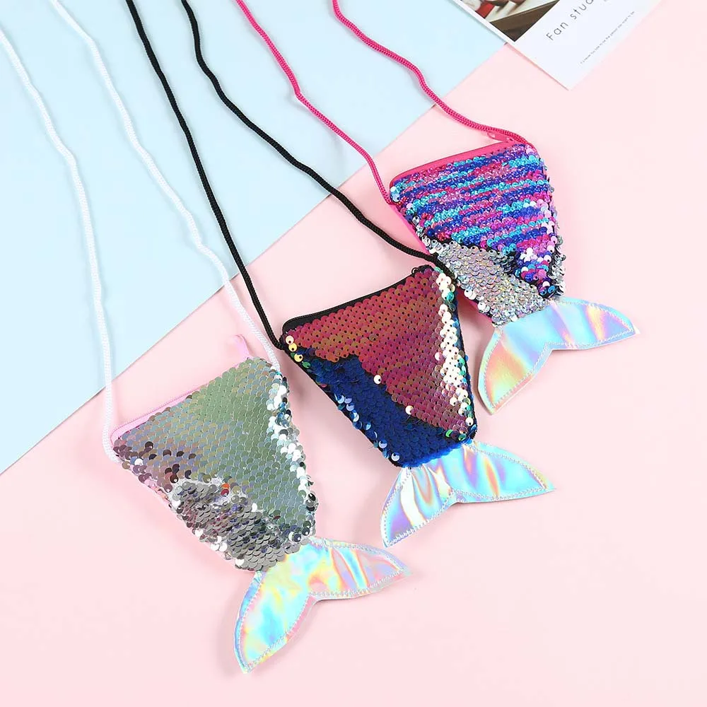 Money Pouch Mermaid Tail Sequin Coin Purse Fish Tail Sundries Bag Girls Sequin Crossbody Bag Toys Storage Protective Case