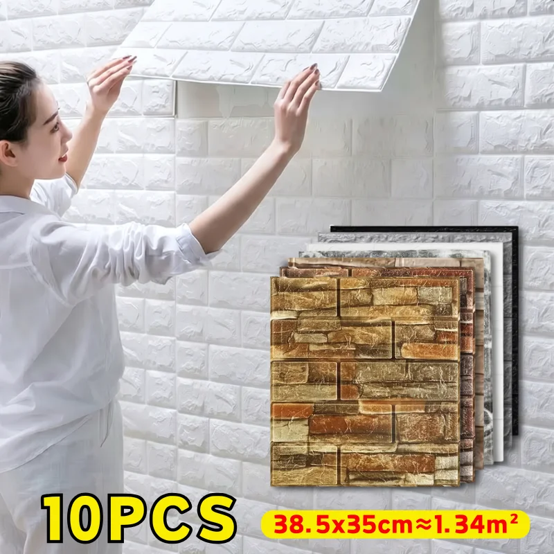 38.5x35cm Soft Foam Wall Sticker 10pcs Brick Waterproof Wallpaper Living Kitchen Bedroom Indoor Household Background Decor