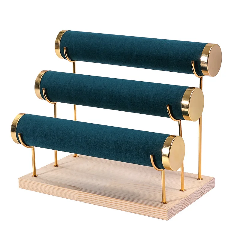 ثلاث طبقات سوار عرض المجوهرات حامل الحديد المطاوع خطوة خشبية أسفل سوار ساعة عرض موقف مجوهرات الدعائم