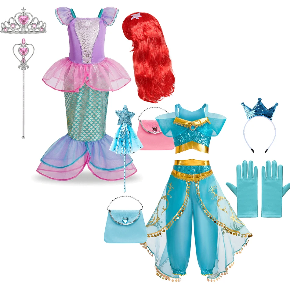 Girls Dress Up Set Kids Mermaid Cosplay Costume Arabian Princess Fancy Clothes Accessories Book Week Halloween Party Outfit