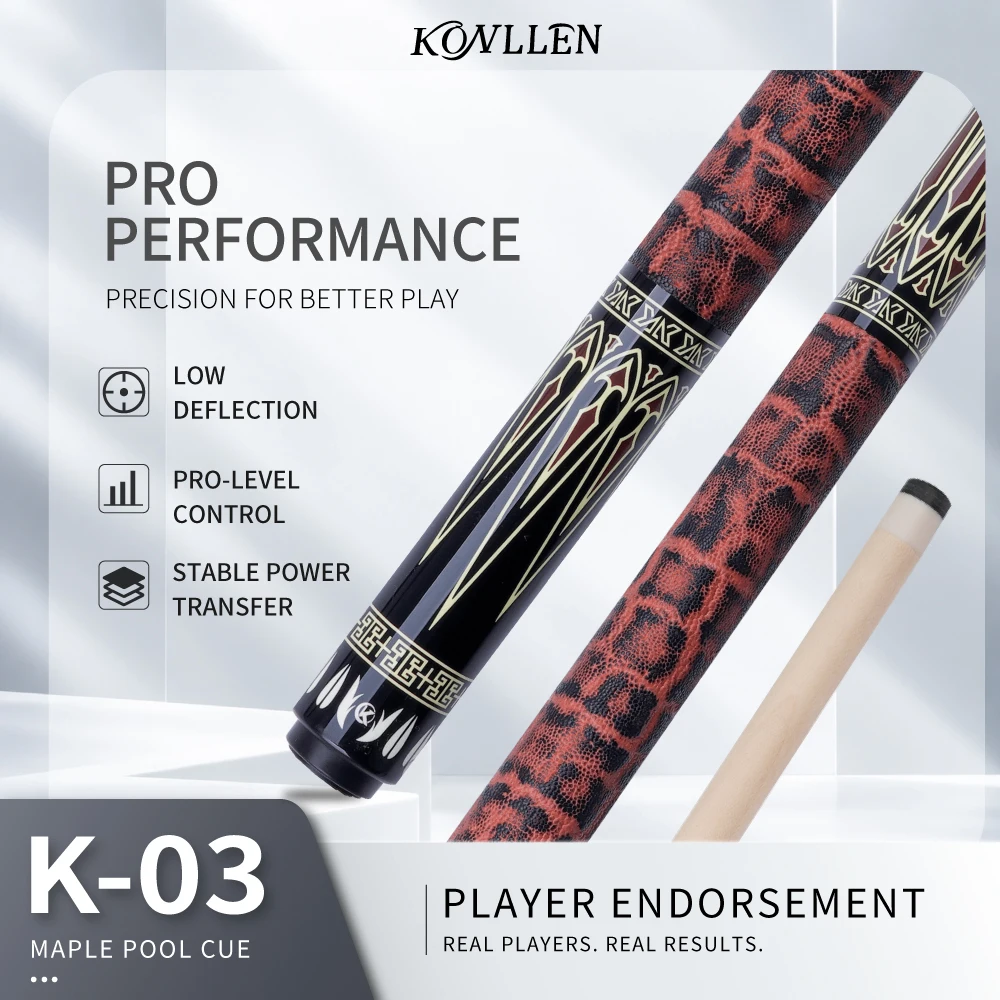 KONLLEN Pool Cue Stick with Maple Shaft 58-inch Professional Billiard Sticks 12mm Tip for Billiard Cue