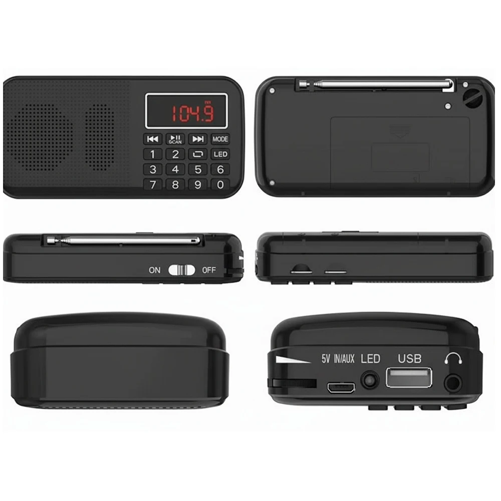 أجهزة راديو FM محمولة أجهزة الراديو الرقمية Mp3 شاشة Led راديو قابل لإعادة الشحن Usb Sd Tf Aux Player فتحتين مكبر صوت متعدد الوظائف