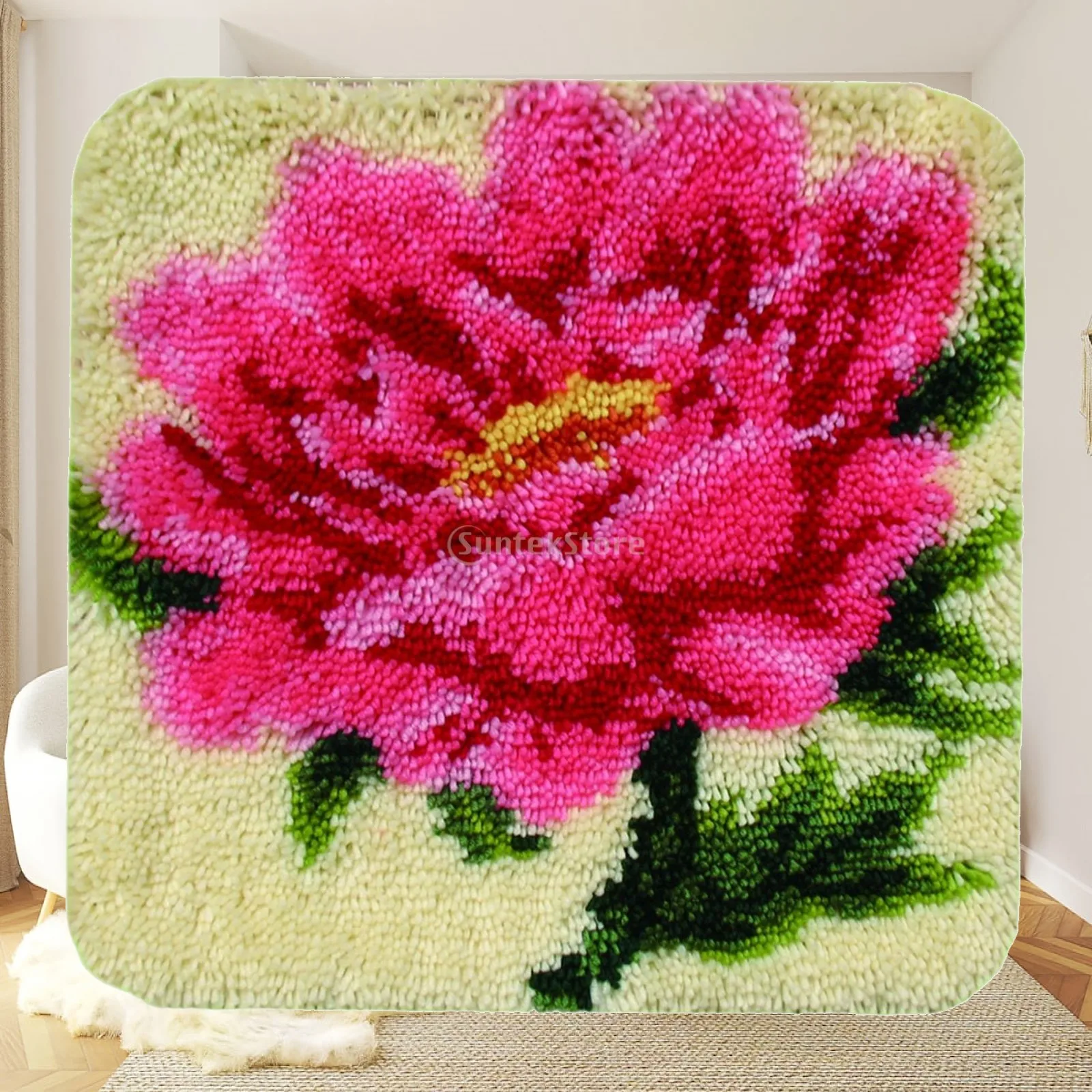 1 Set Latch Hook Rug Kits Square Yarn Crocheting Carpet Mat DIY Crafts for Adults Kids