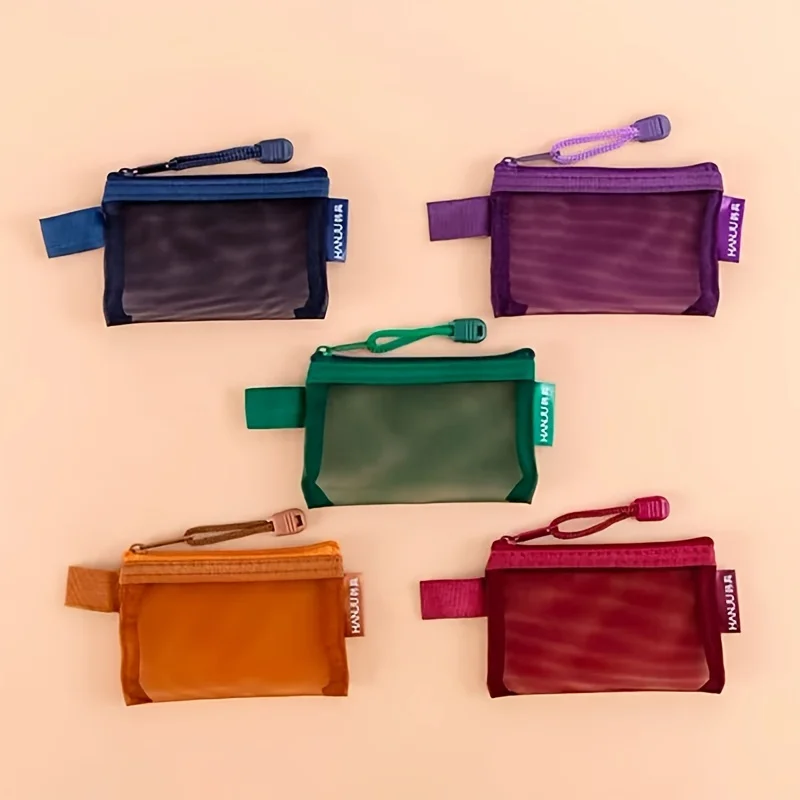 5 teile/satz Mini Mesh Aufbewahrungstasche Nylon, Tragbare, Reißverschluss, Leicht, Ungefährt, Nicht Wasserdicht, mit Geldbörse, für Frauen, Reisen,