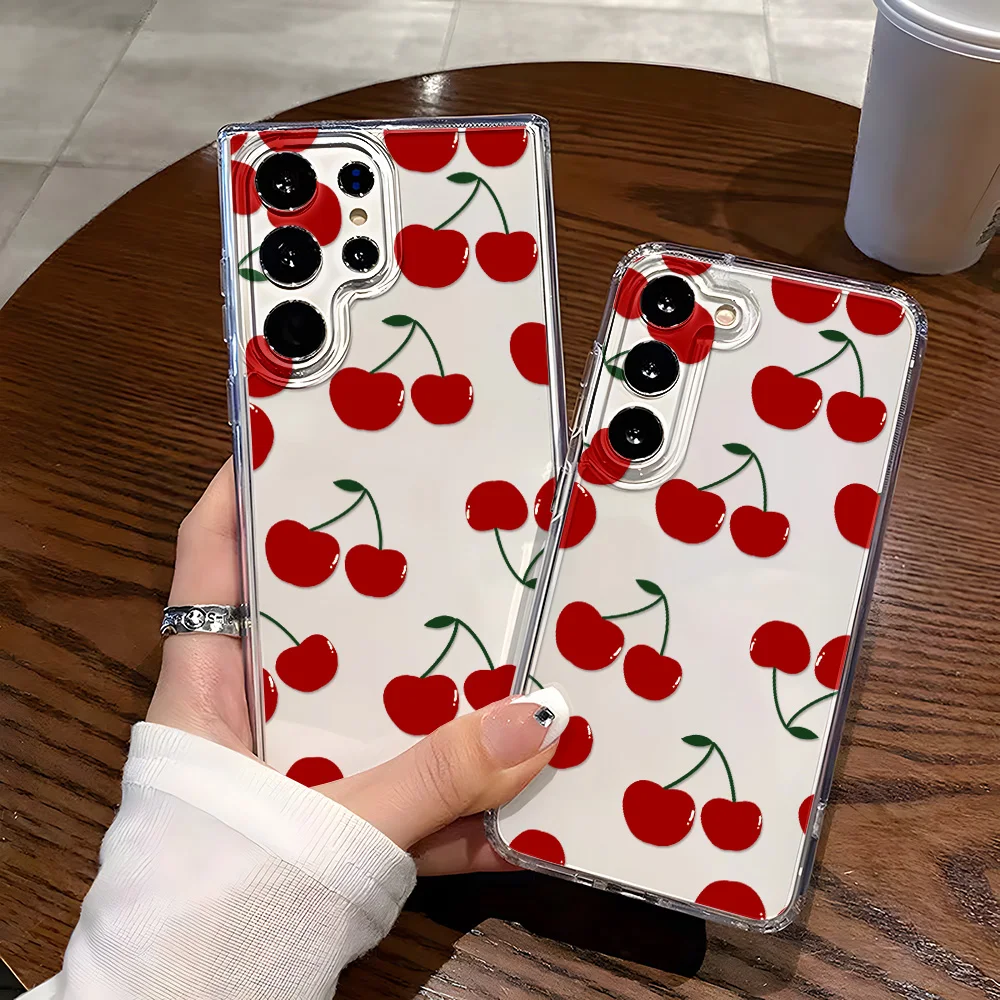 Custodia per telefono dipinta in ciliegio per Samsung Galaxy A56 5G A36 A26 A55 A16 A15 A34 A35 A33 A53 A06 A05s A05 A54 A25 A14 A13 Cover morbida