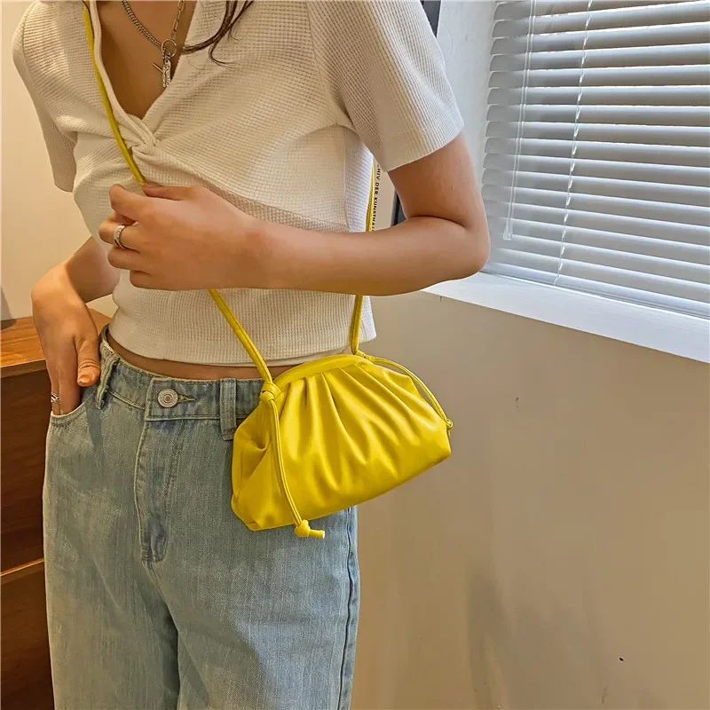 Wrinkle Soft Face PU Women\'s Bag 2023 Spring New Texture Fashion Shoulder Bag Candy Color Dumpling Bag Crossbody Small Bag