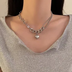 Heart-shaped pendant splicing necklace simple niche hip-hop men's and women's pendant alloy necklace holiday party jewelry gift