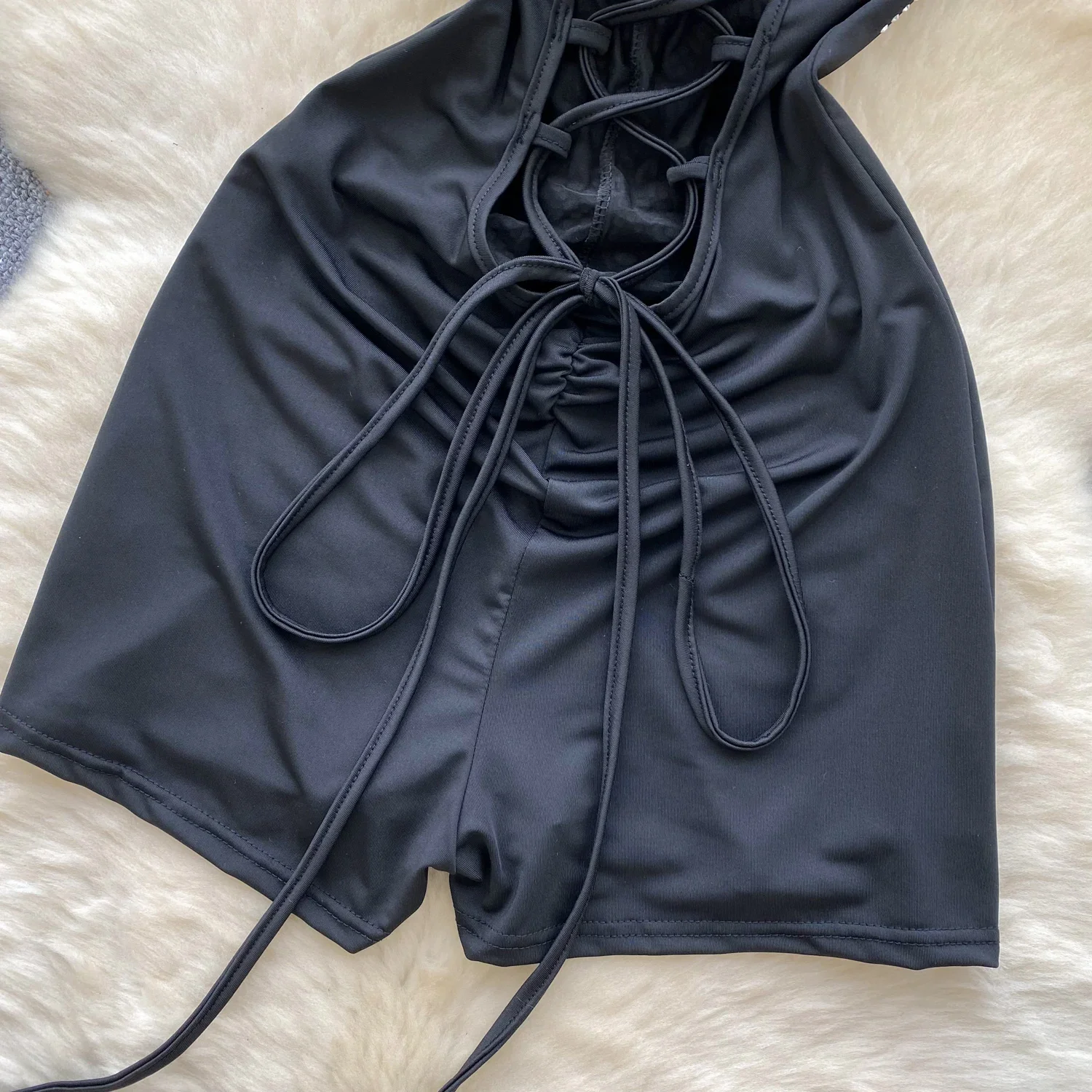 Hotsweet Halter Deep V-neck Sleeveless Sexy Backless Rhinestone Slim High Street High Waist Short Pants Summer Women Playsuits