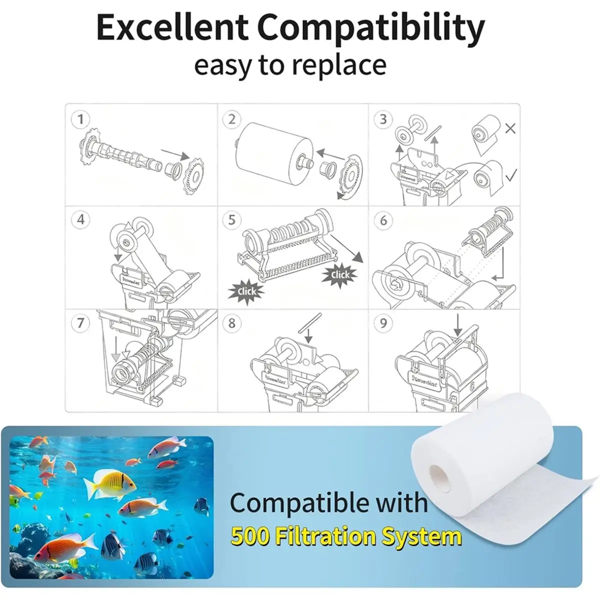 (A02R] For ReefMat 1200 Compatible Filter Roller Mat High Quality Aquarium Replacement Roller