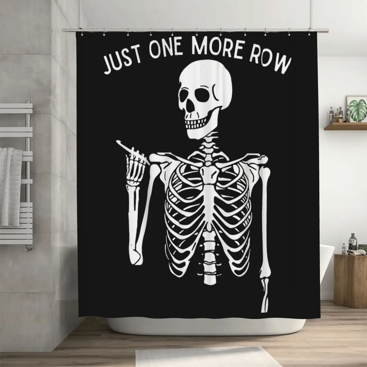 Funny Skeleton Crocheting Knitting Lover Just One More Row Shower Curtain Bathroom Polyester Waterproof Bath Curtains with Hooks