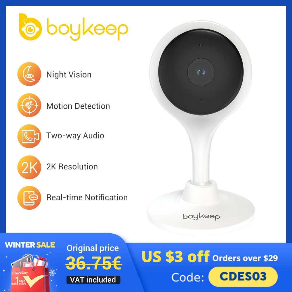 BoyKeep 3MP 5/2.4GHz WiFi Indoor Home Security Mini IP Camera Smart CCTV Pet Camera Baby Video Monitor 24/7 Surveillance Camera