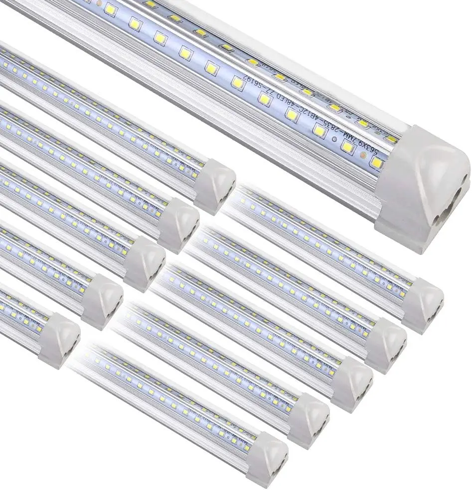 

8FT LED Shop Light Fixture, White 10 Pack T8 Tube Lights, 72W 9500LM 6500K High Output Clear Cover for Garage Warehouse